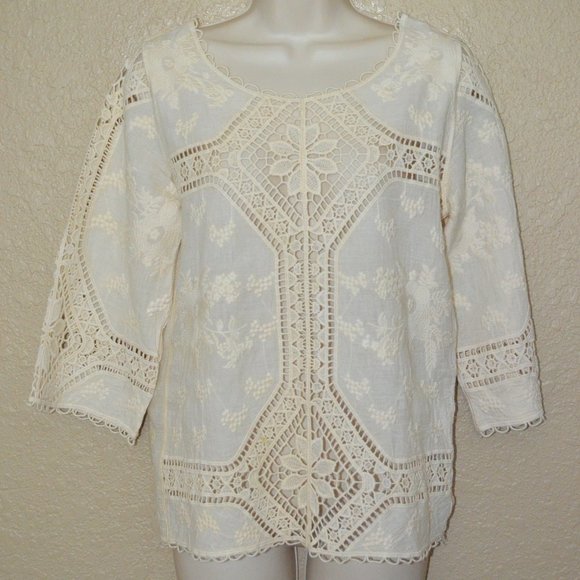 Sz S Altar'd State Ivory Crochet Tunic Shirt - Picture 3 of 15